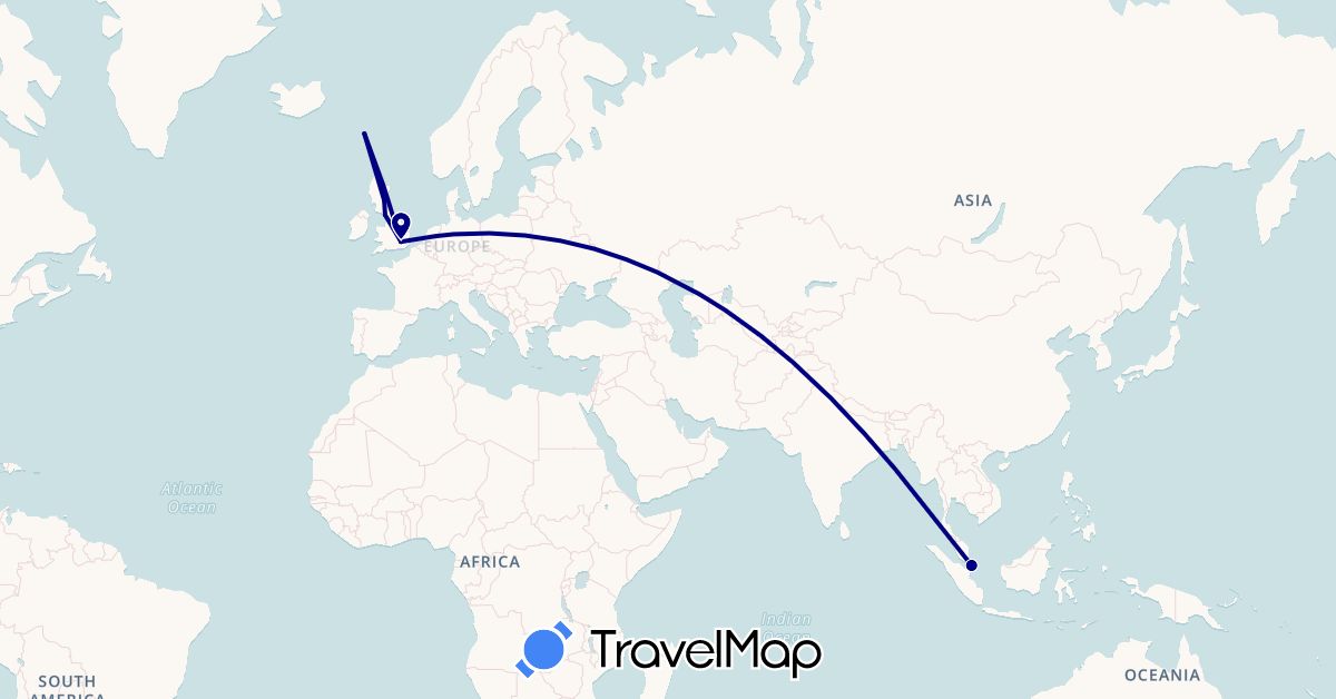 TravelMap itinerary: driving in Faroe Islands, United Kingdom, Singapore (Asia, Europe)